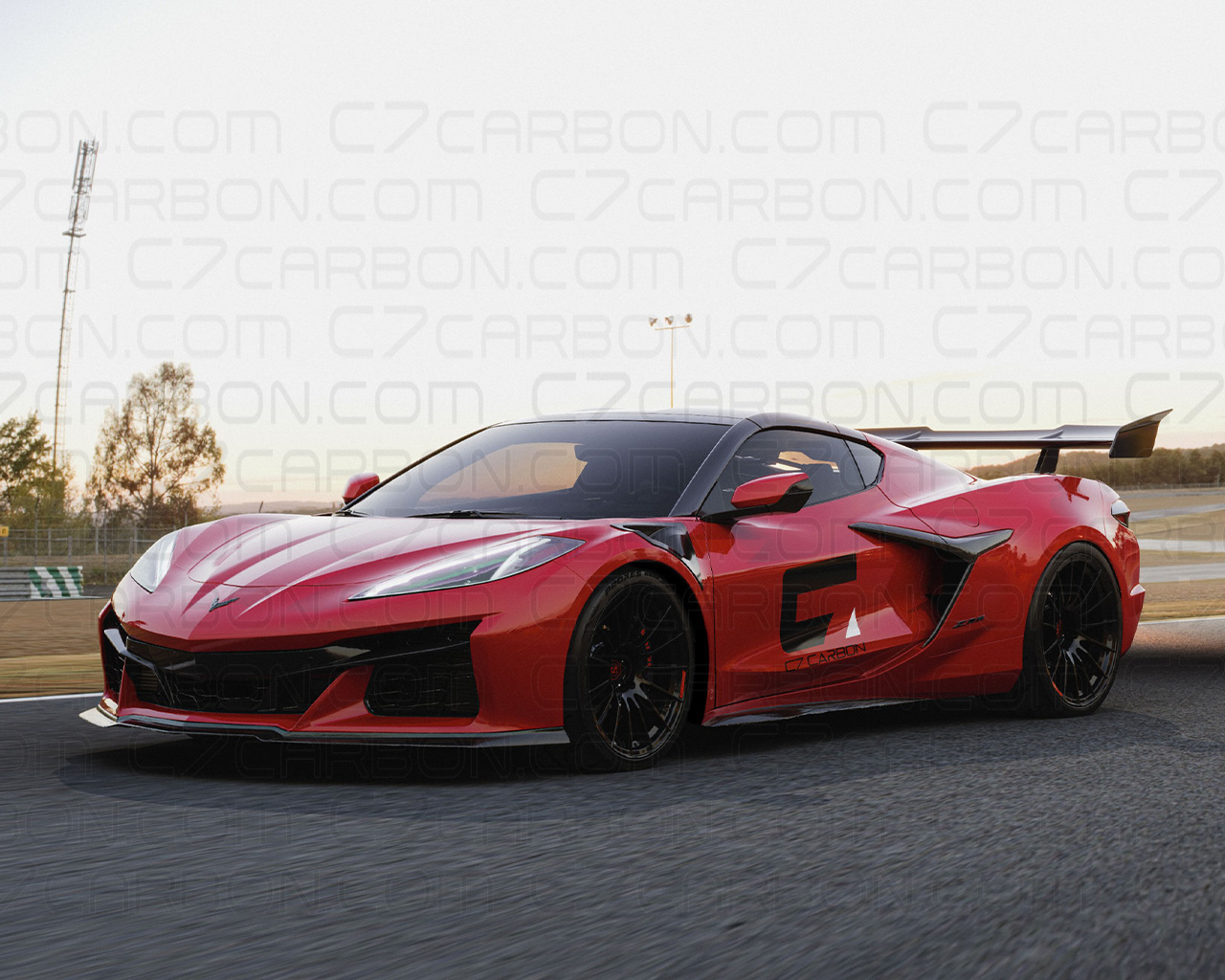 Corvette C8 Z06 ERAY ZR1 with front fender vents on track